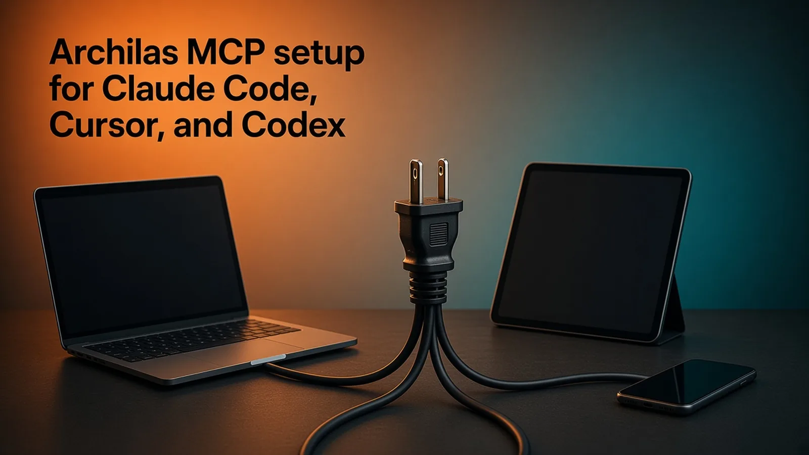 One universal plug connecting to several different devices on a desk
